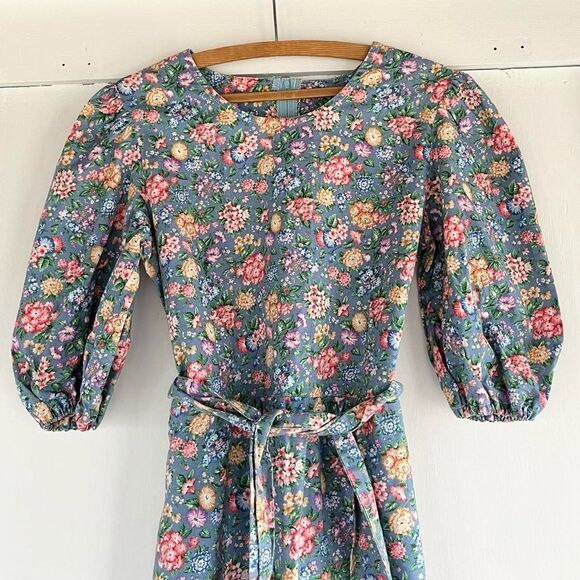 Adorable 90s Vintage Floral Cotton Puff Sleeve Babydoll Cottage Dress XS 0 2 4 - Picture 4 of 4
